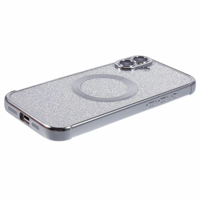 For iPhone 16 Plus Case Electroplating Glitter TPU Clear Phone Cover Compatible with MagSafe - Silver - 6