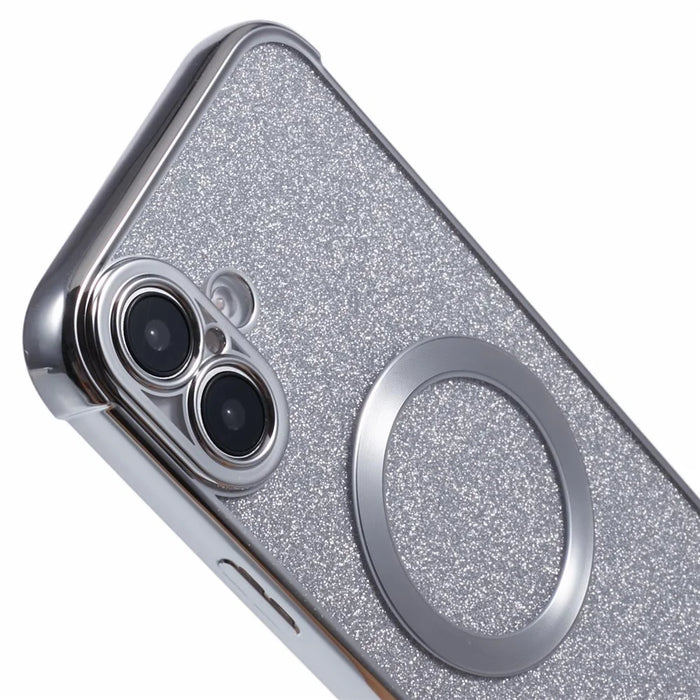 For iPhone 16 Plus Case Electroplating Glitter TPU Clear Phone Cover Compatible with MagSafe - Silver - 7