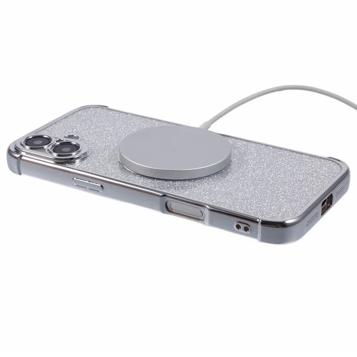 For iPhone 16 Case Electroplating Glitter TPU Clear Phone Cover Compatible with MagSafe - Silver - 4