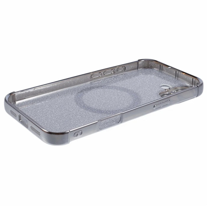 For iPhone 16 Case Electroplating Glitter TPU Clear Phone Cover Compatible with MagSafe - Silver - 5