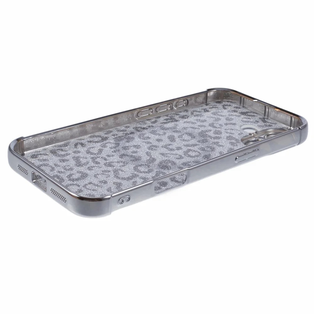 For iPhone 16 Case Compatible with MagSafe Sparkly Leopard Print Clear TPU Phone Cover - Silver - 5