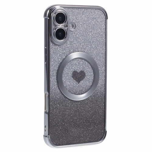 For iPhone 16 Case Gradient Sparkle TPU Phone Cover Compatible with MagSafe - Silver - 1