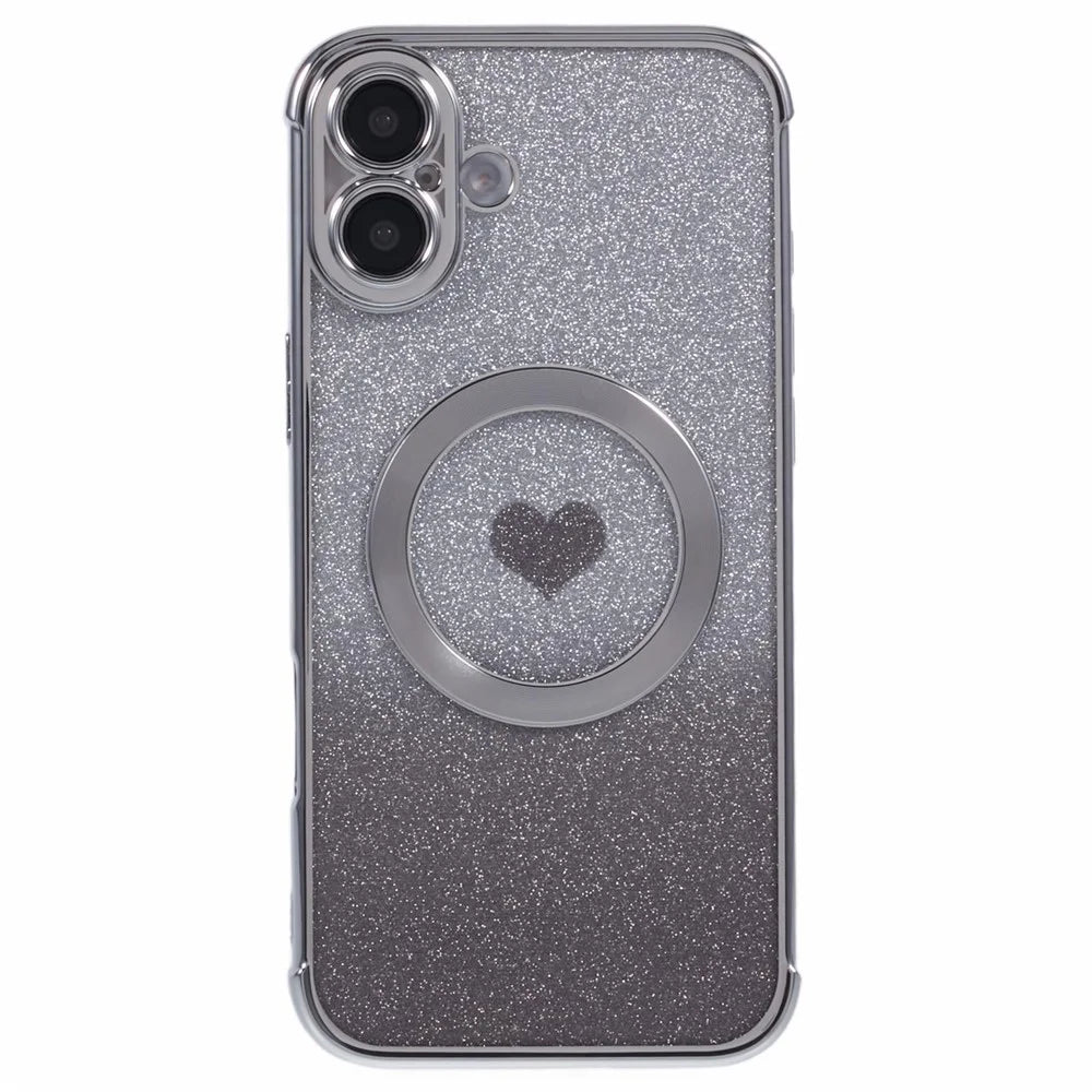 For iPhone 16 Case Gradient Sparkle TPU Phone Cover Compatible with MagSafe - Silver - 3