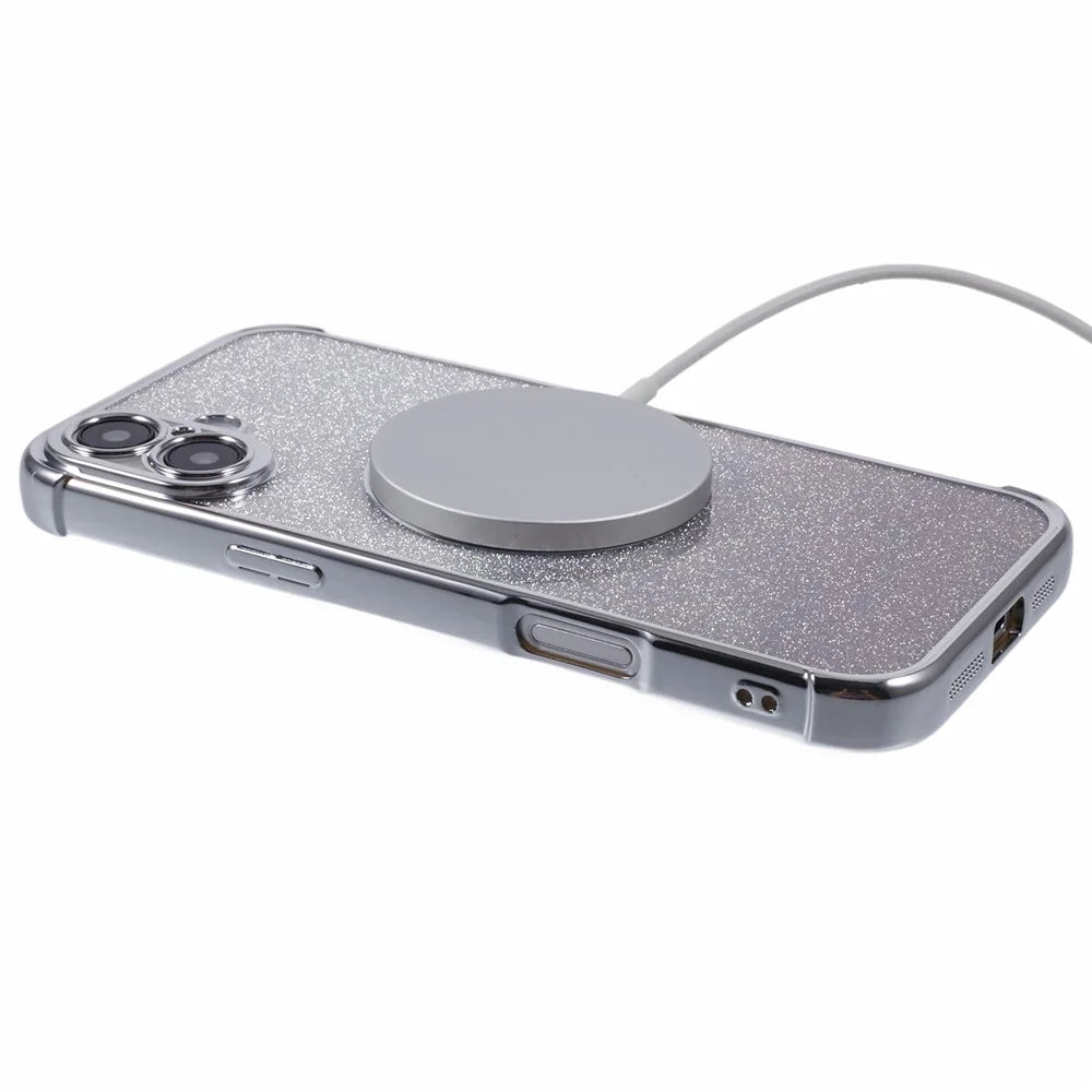 For iPhone 16 Case Gradient Sparkle TPU Phone Cover Compatible with MagSafe - Silver - 4