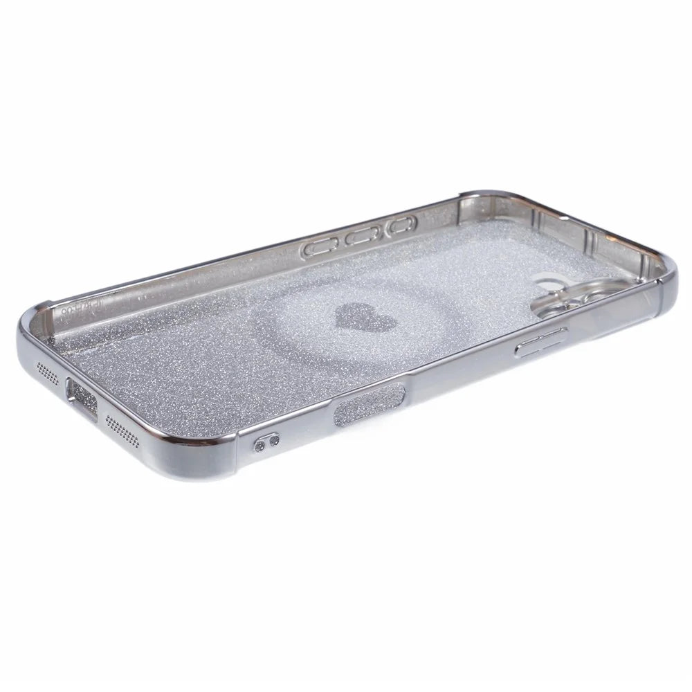 For iPhone 16 Case Gradient Sparkle TPU Phone Cover Compatible with MagSafe - Silver - 5