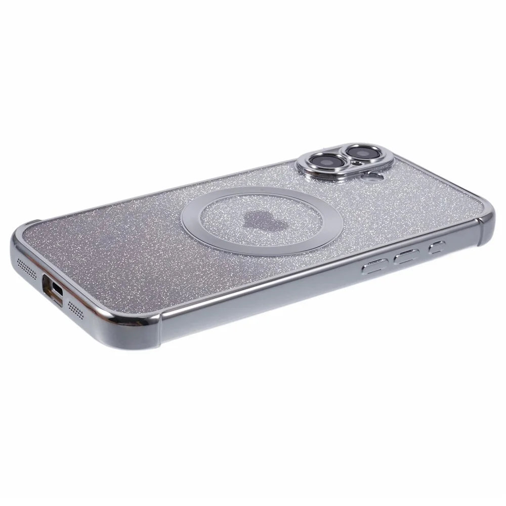 For iPhone 16 Case Gradient Sparkle TPU Phone Cover Compatible with MagSafe - Silver - 6