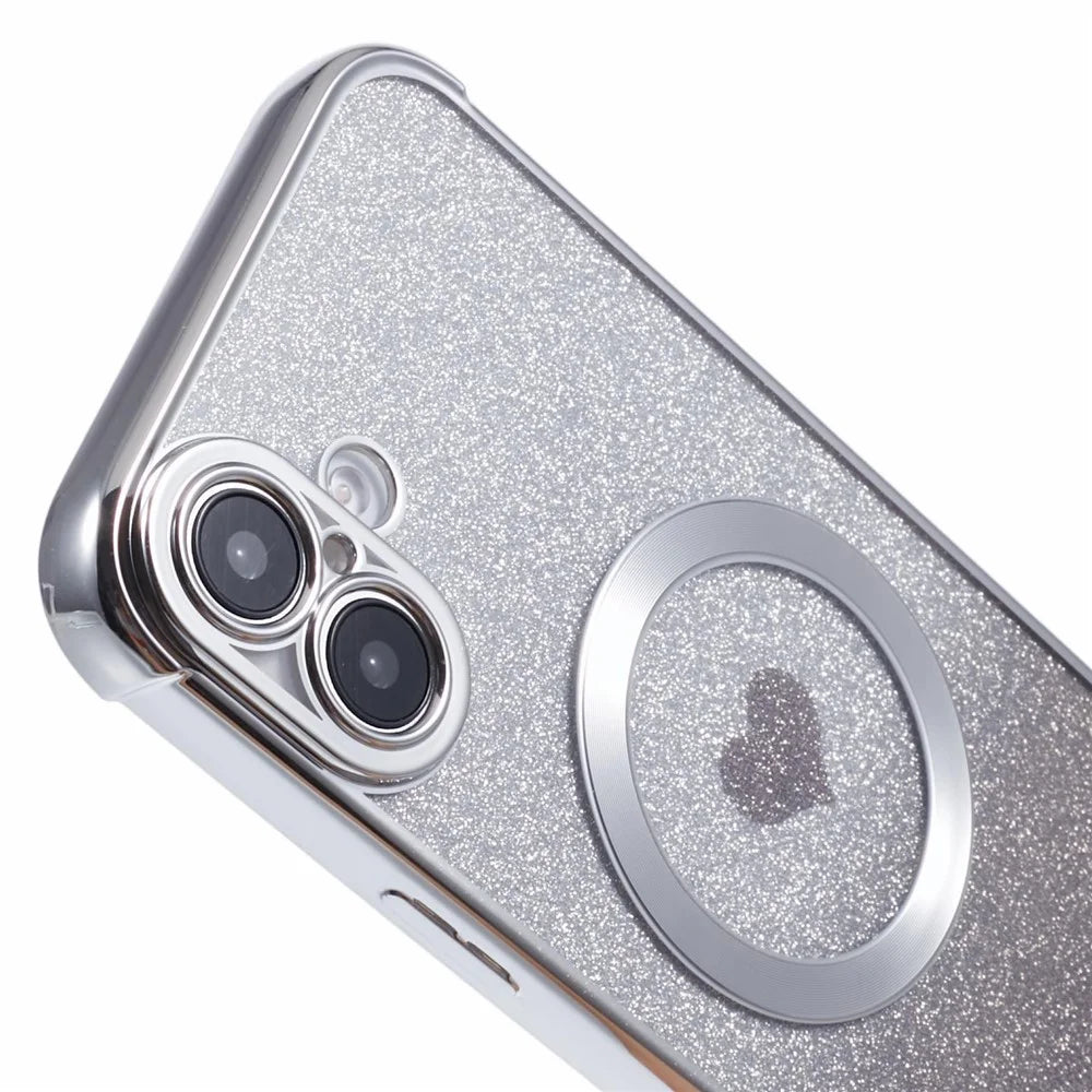 For iPhone 16 Case Gradient Sparkle TPU Phone Cover Compatible with MagSafe - Silver - 7