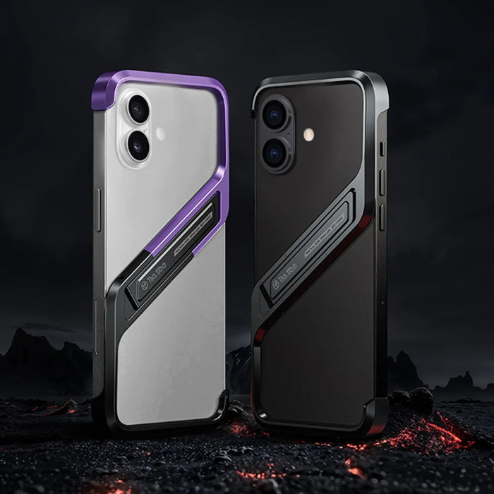 For iPhone 16 Frameless Case S-Shaped Aluminium Alloy Phone Cover with Kickstand - Purple - 4