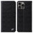 FIERRE SHANN For iPhone 16 Pro Max Case Genuine Cow Leather Crocodile Texture Wallet Phone Cover - Black - 1