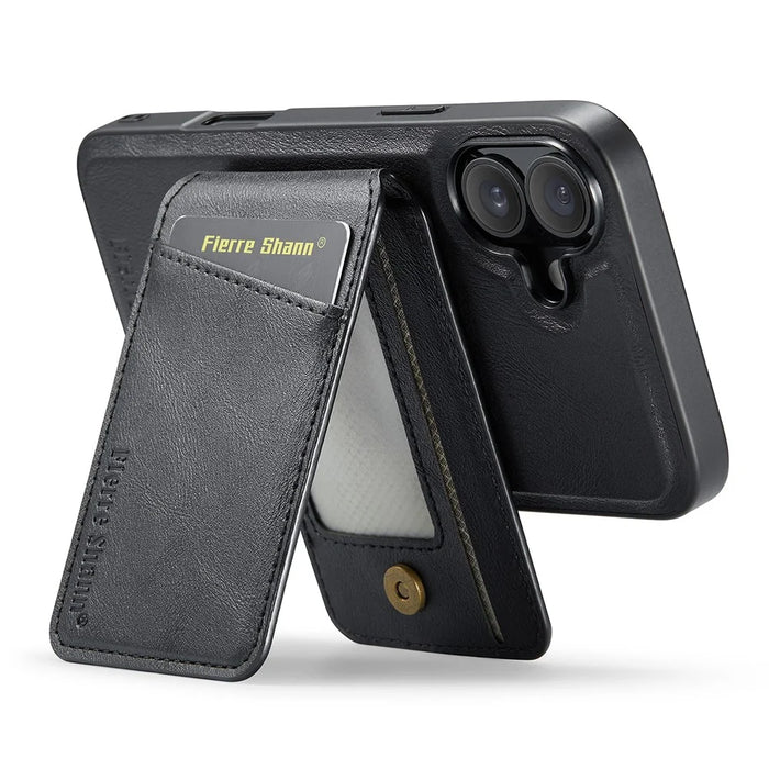 FIERRE SHANN 025 Style For iPhone 16 Plus Case Leather+TPU Detachable Card Slots Phone Cover - Black - 2