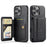 FIERRE SHANN 024 For iPhone 16 Pro Max Case Card Holder Kickstand Waxy Texture Leather+TPU Phone Cover - Black - 1