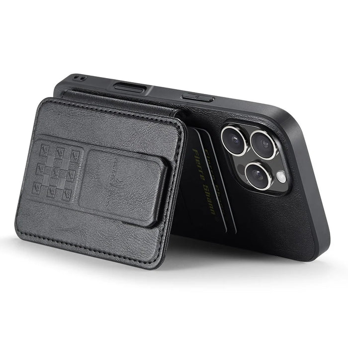 FIERRE SHANN 024 For iPhone 16 Pro Max Case Card Holder Kickstand Waxy Texture Leather+TPU Phone Cover - Black - 5