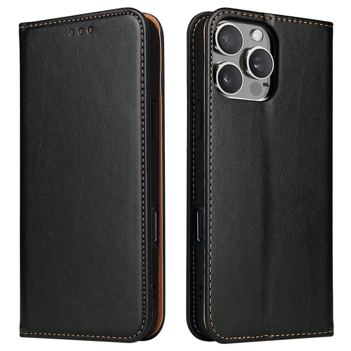 FIERRE SHANN For iPhone 16 Pro Max Case PU Leather Flip Stand Wallet Phone Cover - Black - 1