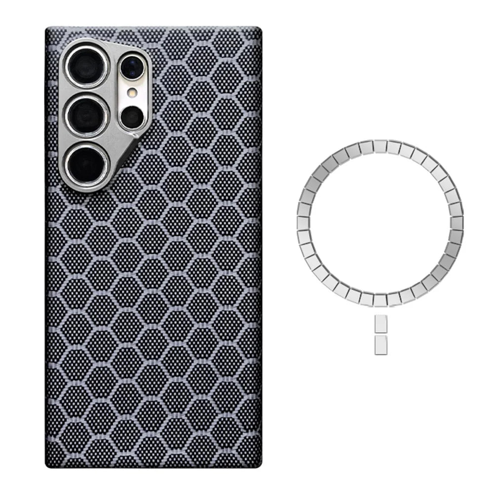 For Samsung Galaxy S24 Ultra Magnetic Case Aramid Fiber Honeycomb Texture Phone Cover - 1