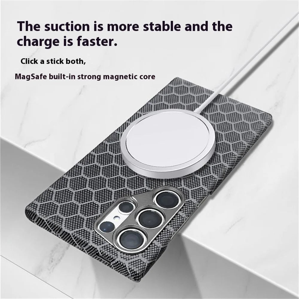 For Samsung Galaxy S24 Ultra Magnetic Case Aramid Fiber Honeycomb Texture Phone Cover - 2