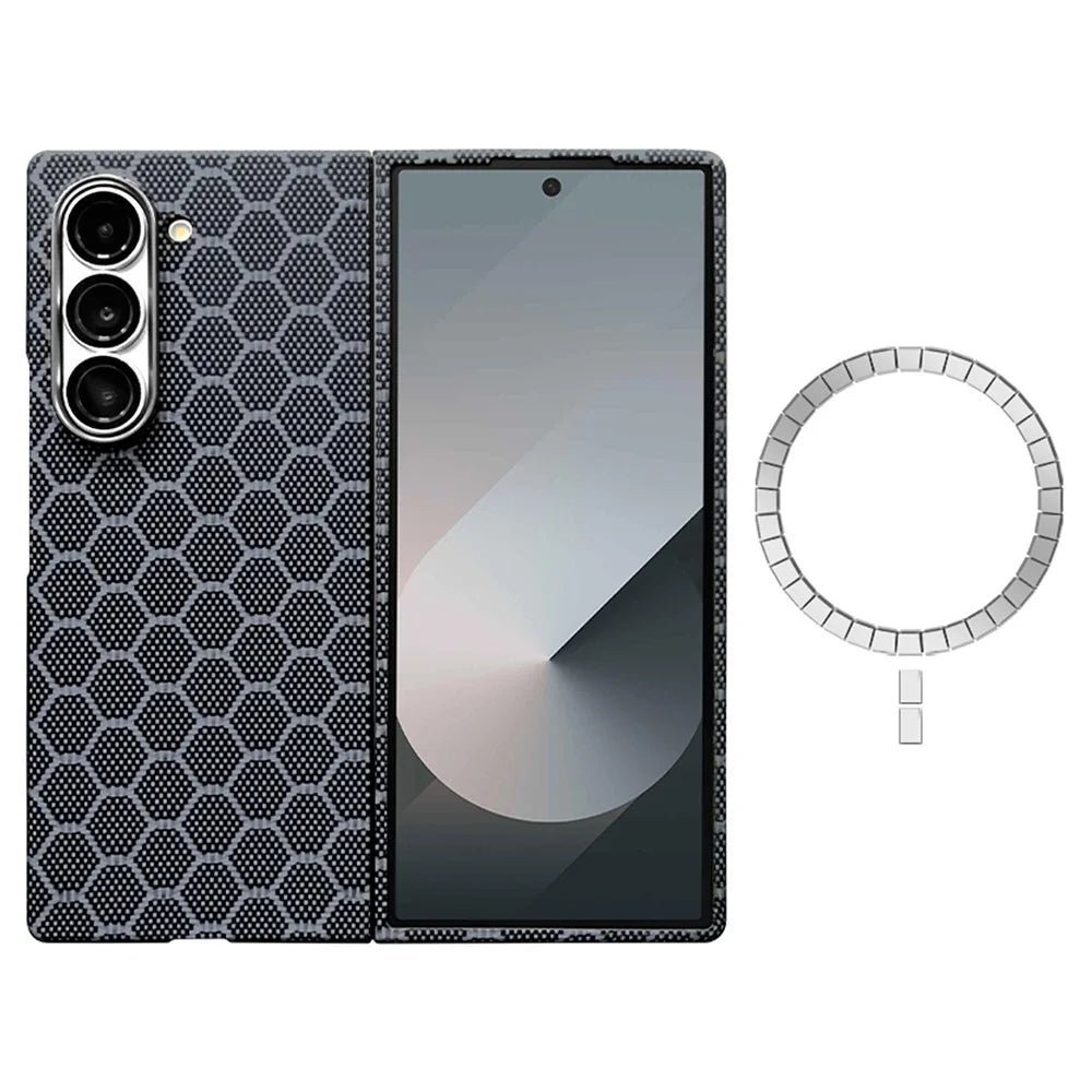 For Samsung Galaxy Z Fold6 5G Magnetic Case Honeycomb Texture Aramid Fiber Phone Cover with Front Frame - 1