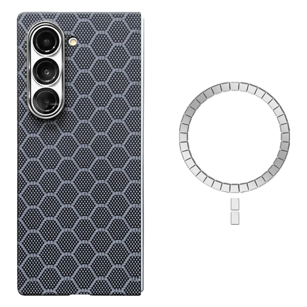 For Samsung Galaxy Z Fold6 5G Magnetic Case Honeycomb Texture Aramid Fiber Phone Cover with Front Frame - 2