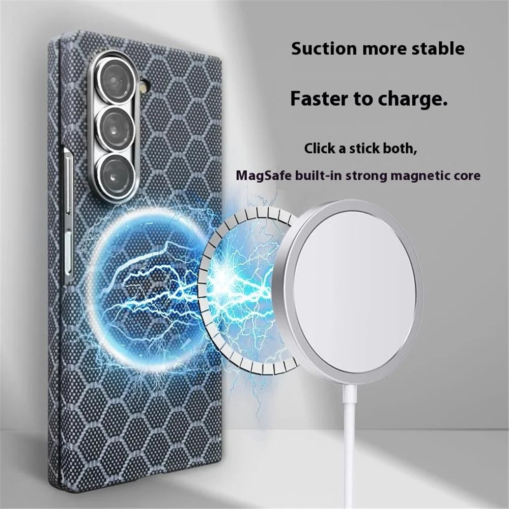 For Samsung Galaxy Z Fold6 5G Magnetic Case Honeycomb Texture Aramid Fiber Phone Cover with Front Frame - 4