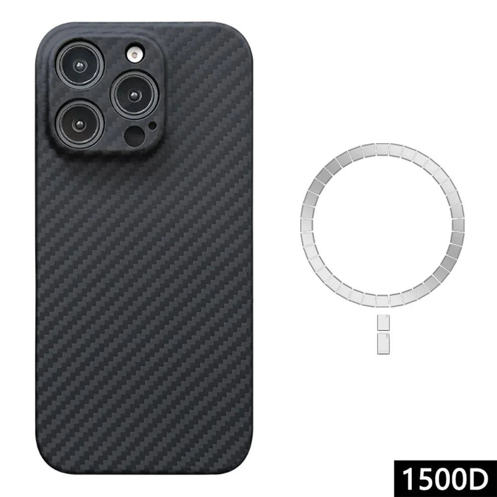 For iPhone 16 Pro Max Magnetic Case 1500D Coarse Texture Aramid Fiber Phone Cover Precision Cut-Out - Black - 1