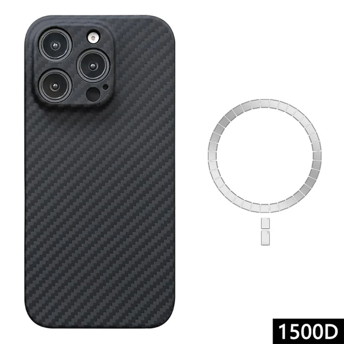 For iPhone 16 Pro Max Magnetic Case 1500D Coarse Texture Aramid Fiber Phone Cover Precision Cut-Out - Black - 1