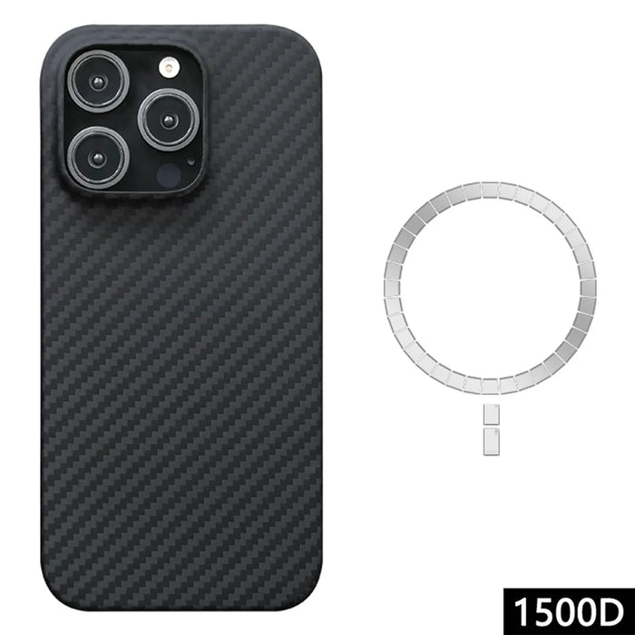 For iPhone 16 Pro Max Magnetic Case 1500D Coarse Texture Aramid Fiber Phone Cover (Big Lens Hole) - Black - 1