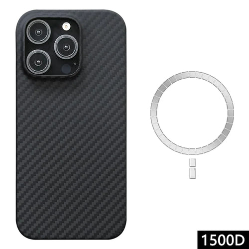 For iPhone 16 Pro Magnetic Case 1500D Coarse Texture Aramid Fiber Phone Cover (Big Lens Hole) - Black - 1