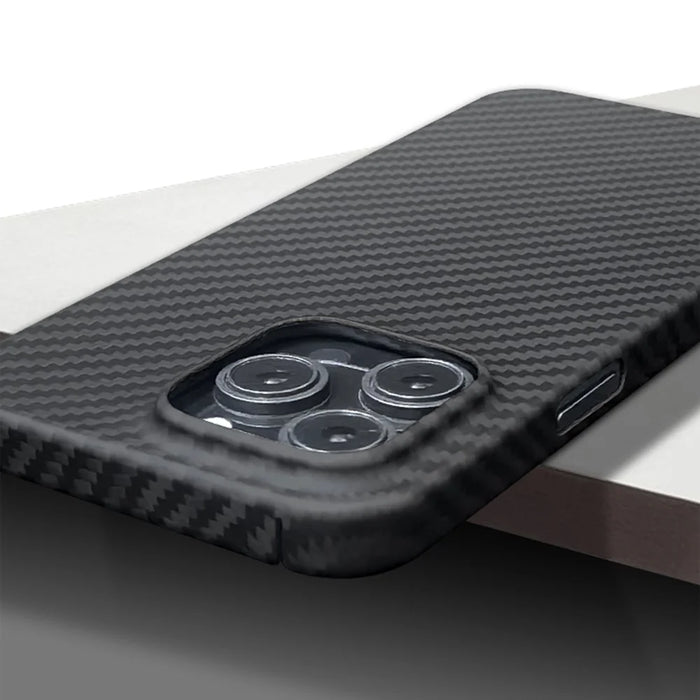 For iPhone 16 Pro Max Case 1500D Coarse Texture Aramid Fiber Thin Phone Cover (Big Lens Hole) - Black - 4