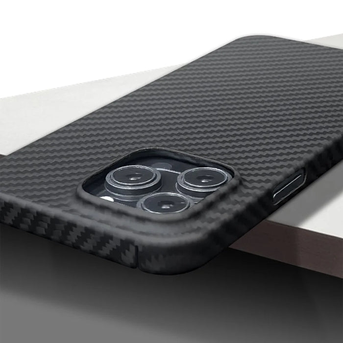 For iPhone 16 Pro Case 1500D Coarse Texture Aramid Fiber Thin Phone Cover (Big Lens Hole) - Black - 4