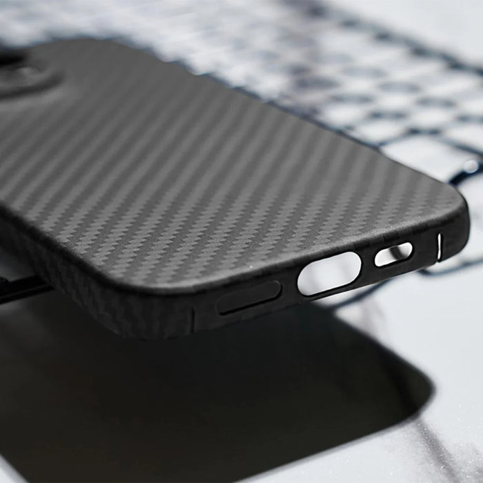 For iPhone 16 Pro Case 1500D Coarse Texture Aramid Fiber Thin Phone Cover (Big Lens Hole) - Black - 5