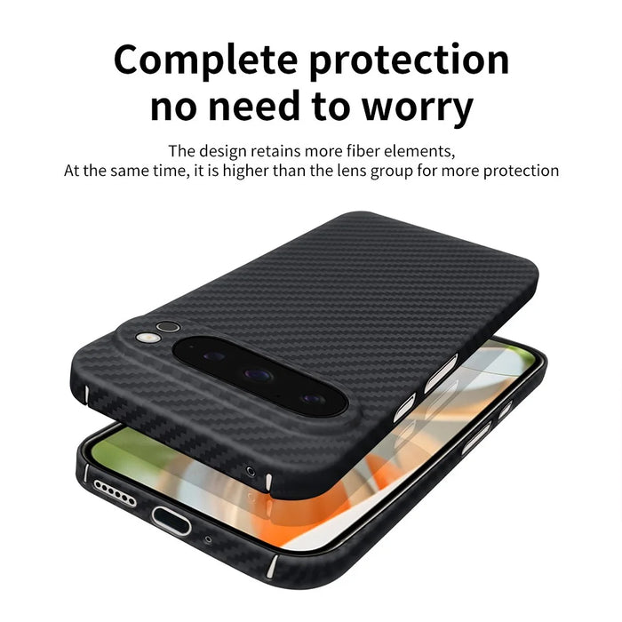 For Google Pixel 9 Pro XL Case 1500D Coarse Texture Aramid Fiber Phone Cover Precision Cut-Out - Black - 5