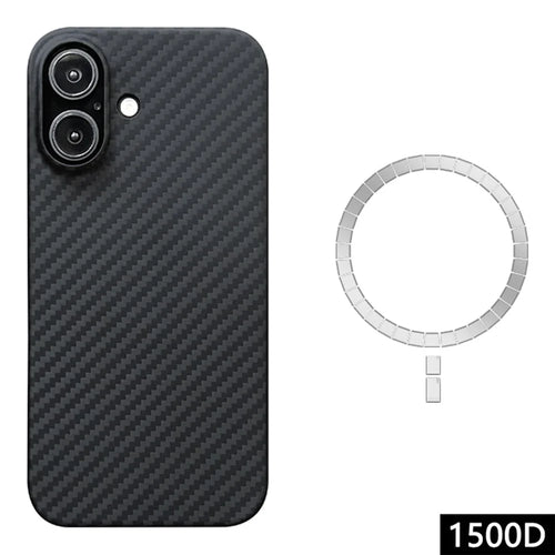 For iPhone 16 Magnetic Case 1500D Coarse Texture Aramid Fiber Phone Cover (Big Lens Hole) - Black - 1