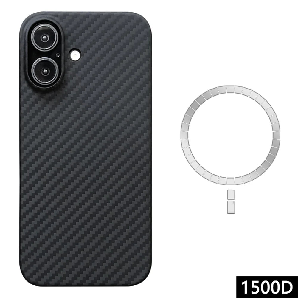 For iPhone 16 Plus Magnetic Case 1500D Coarse Texture Aramid Fiber Phone Cover (Big Lens Hole) - Black - 1