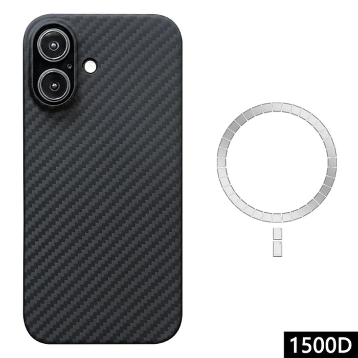 For iPhone 16 Plus Magnetic Case 1500D Coarse Texture Aramid Fiber Phone Cover (Big Lens Hole) - Black - 1