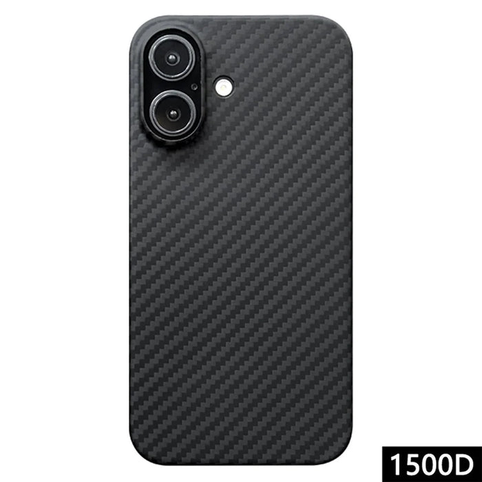 For iPhone 16 Plus Case 1500D Coarse Texture Aramid Fiber Thin Phone Cover (Big Lens Hole) - Black - 1