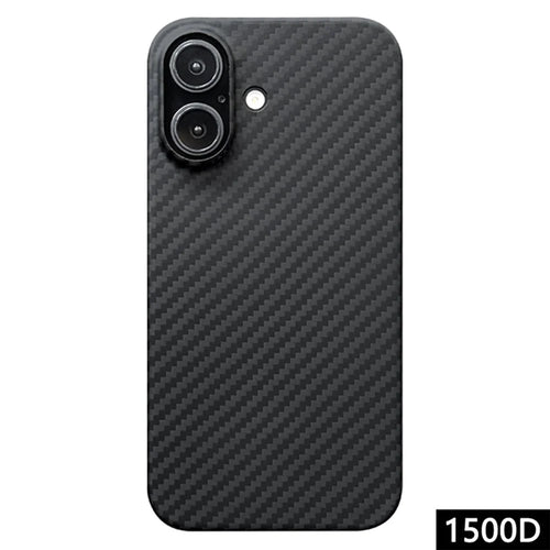 For iPhone 16 Case 1500D Coarse Texture Aramid Fiber Thin Phone Cover (Big Lens Hole) - Black - 1