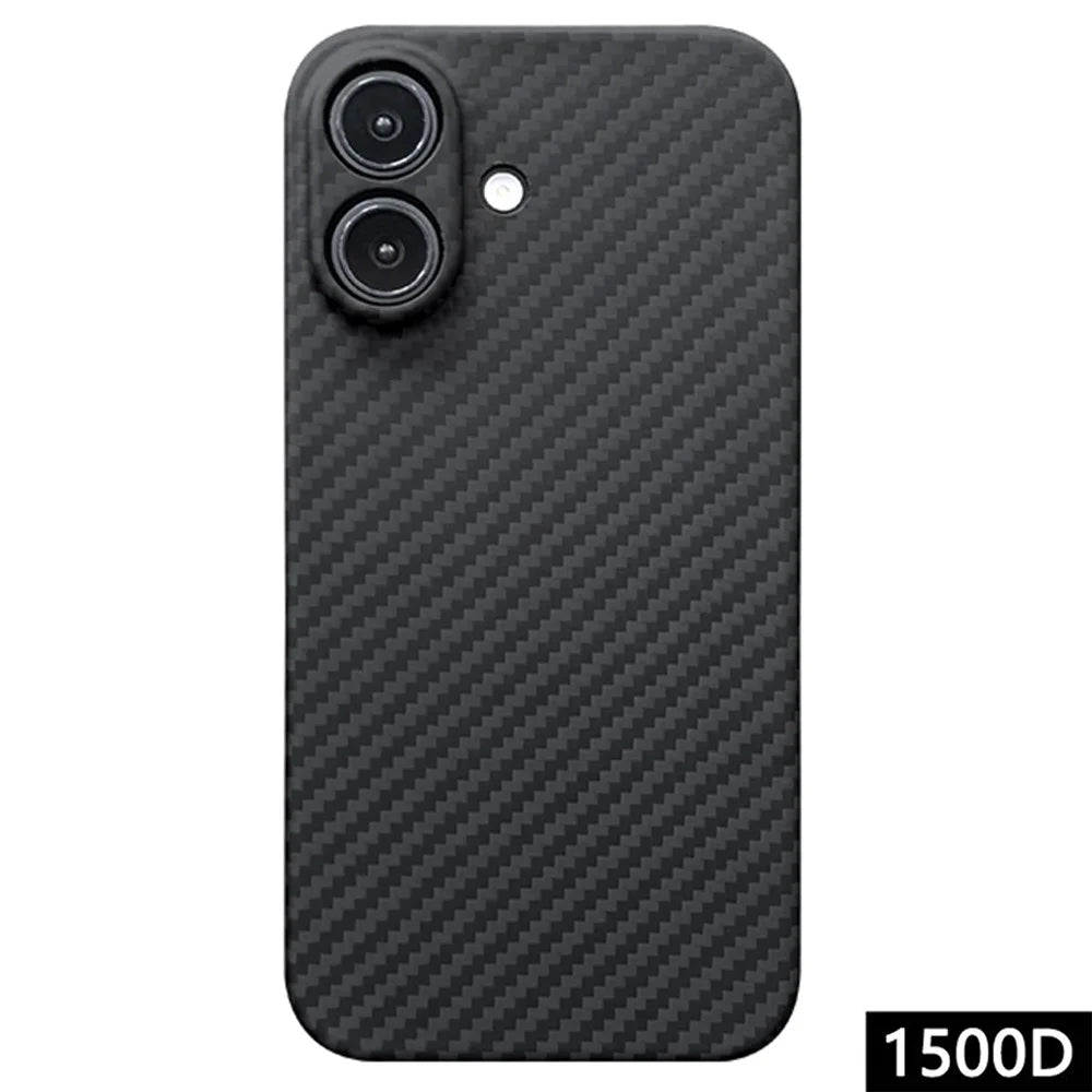 For iPhone 16 Plus Case 1500D Coarse Texture Aramid Fiber Phone Cover Precision Cut-Out - Black - 1