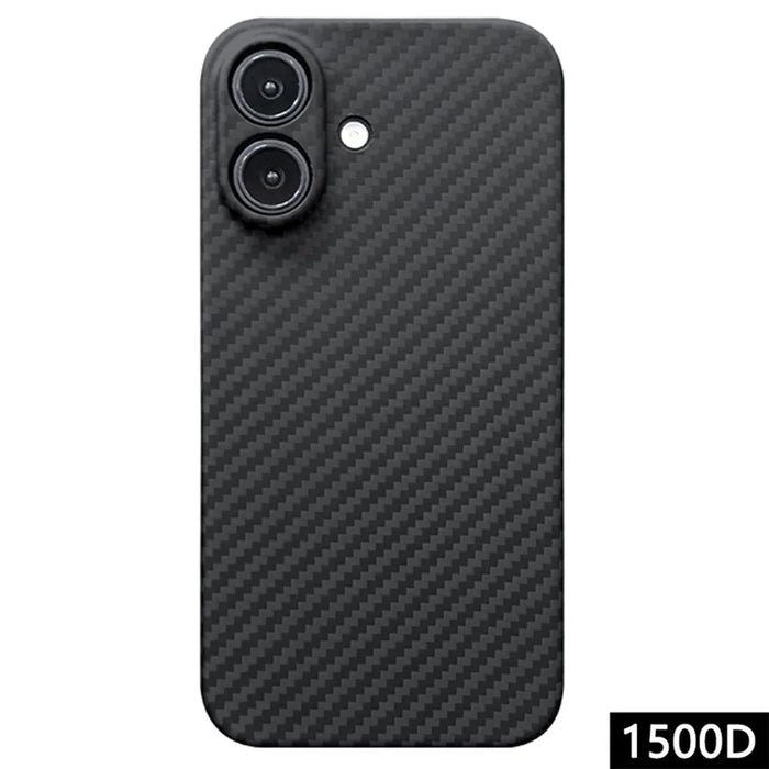For iPhone 16 Plus Case 1500D Coarse Texture Aramid Fiber Phone Cover Precision Cut-Out - Black - 1