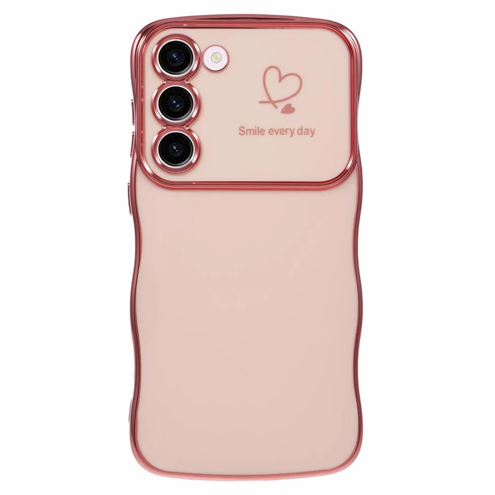 For Samsung Galaxy S23 Case Love Hearts TPU Phone Cover Curly Wave Frame Large Window - Rose Pink - 1