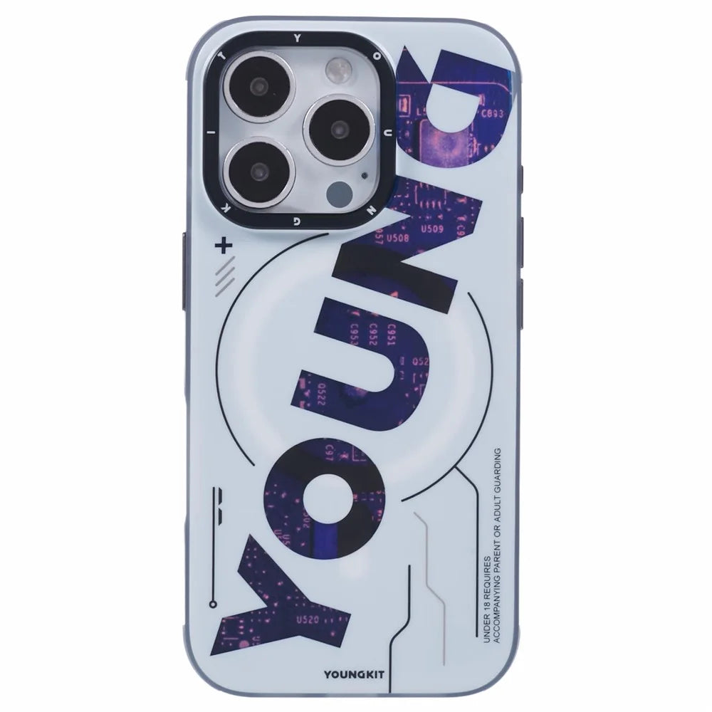 YOUNGKIT Future Series for iPhone 16 Pro Max Case Compatible with MagSafe IMD TPU Anti-Scratch Cover - Silver - 3