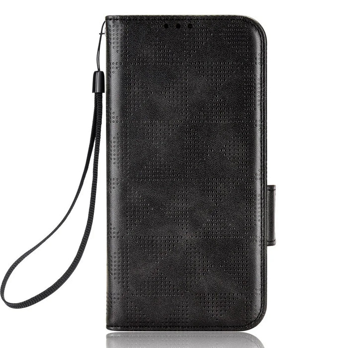 For Google Pixel 5 Imprinted Triangle Pattern Flip Phone Case Stand Wallet Drop Protection PU Leather Cover with Strap - Black - 5