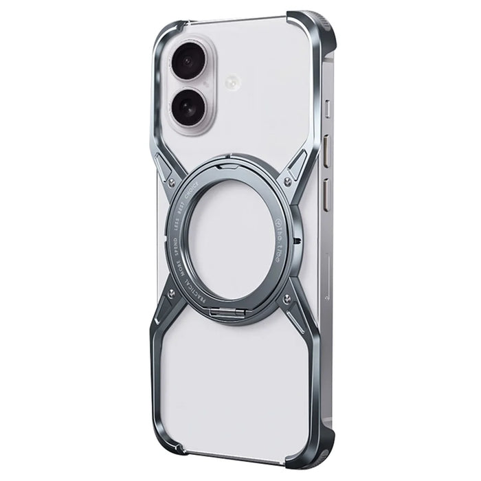 For iPhone 16 Case Kickstand Frameless Aluminum Alloy Bumper Phone Cover - Grey - 2