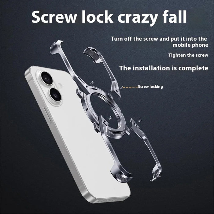 For iPhone 16 Case Kickstand Frameless Aluminum Alloy Bumper Phone Cover - Grey - 6