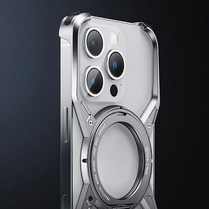 For iPhone 16 Pro Case Kickstand Frameless Aluminum Alloy Bumper Phone Cover - Silver - 4