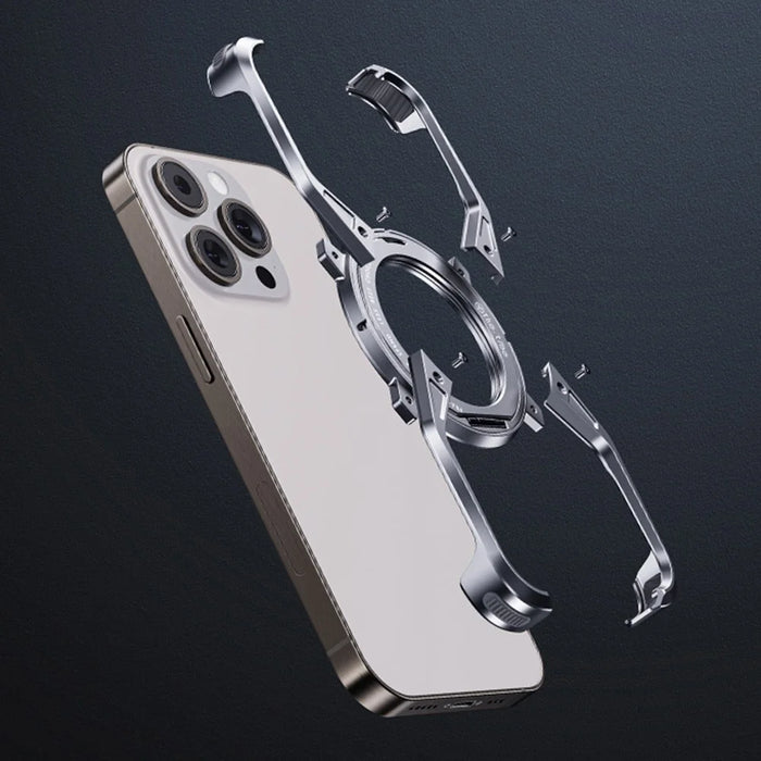 For iPhone 16 Pro Case Kickstand Frameless Aluminum Alloy Bumper Phone Cover - Silver - 7