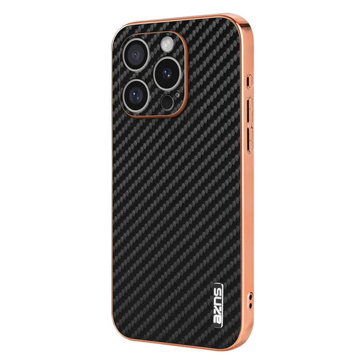 AZNS For iPhone 16 Pro Max Case Electroplating Carbon Fiber Texture PU+TPU Phone Cover - Black - 2