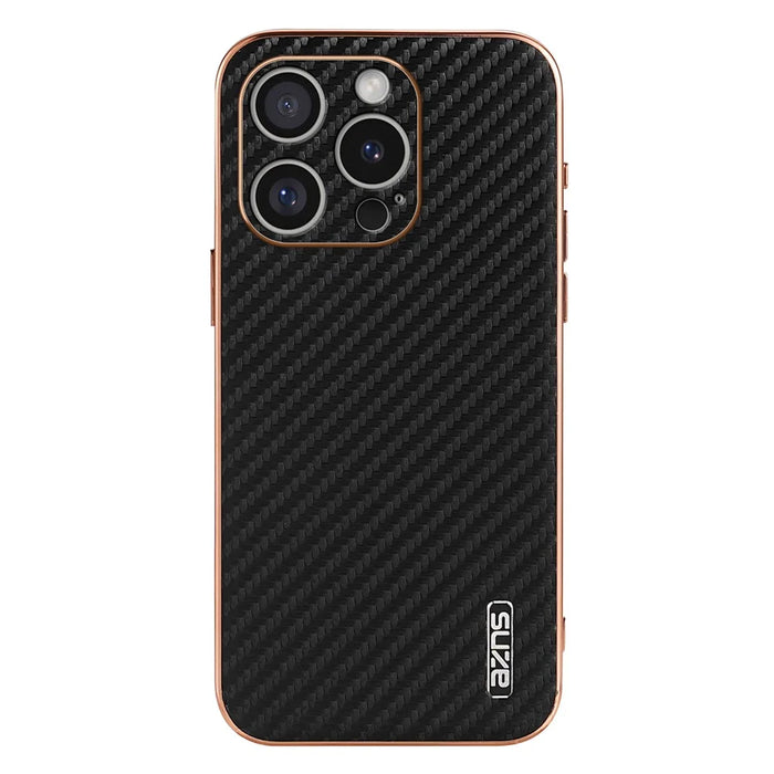 AZNS For iPhone 16 Pro Max Case Electroplating Carbon Fiber Texture PU+TPU Phone Cover - Black - 3