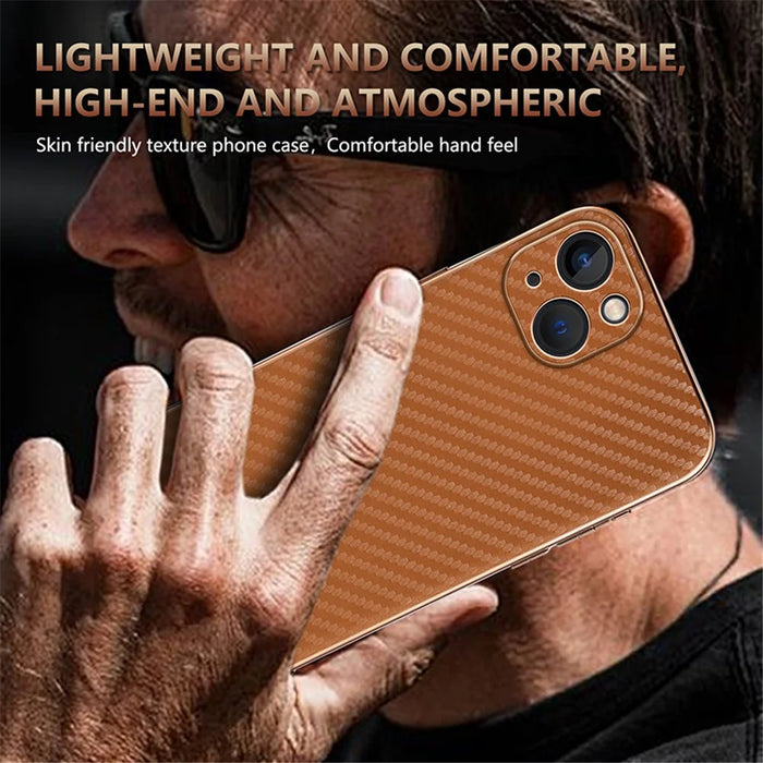 AZNS For iPhone 13 Case Electroplating Carbon Fiber Texture PU+TPU Phone Cover - Brown - 7