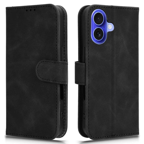 For iPhone 16 Leather Case Skin-Feel Anti-Drop Wallet Flip Phone Cover - Black - 1