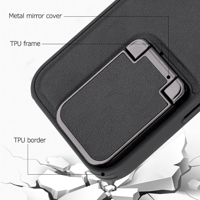 GKK For iPhone 16 Pro Max Case PU Leather Covered PC Phone Shell with Lens Guard Kickstand - Black - 5