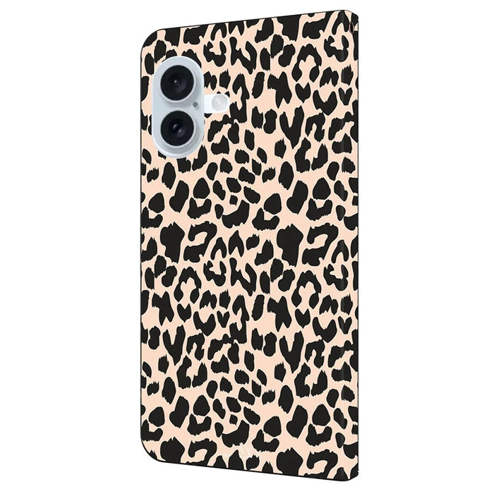 For iPhone 16 Case Pattern Printed Protective Cover TPU+PU Leather Flip Phone Case - Leopard Print - 5
